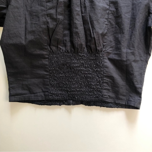 FREE People Louella Embroidered Top XS Lace button up blouse Black NWOT - Picture 9 of 13